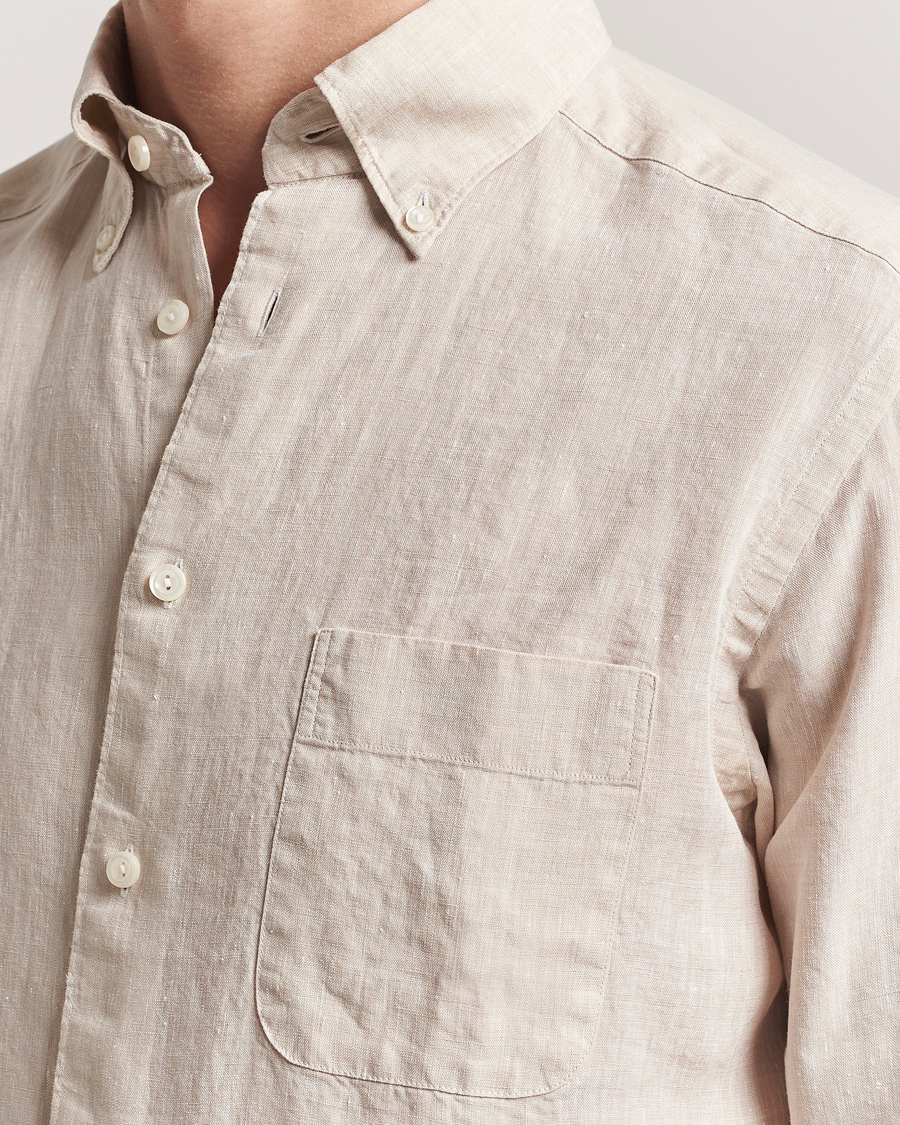 Herren | Hemden | Eton | Slim Fit Linen Button Down Shirt Beige