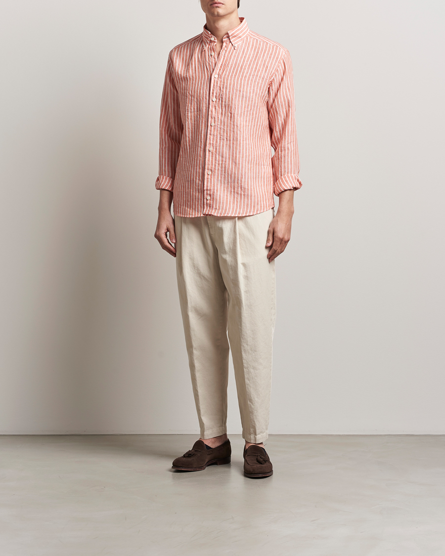 Herren | Hemden | Eton | Slim Fit Striped Linen Shirt Orange/White