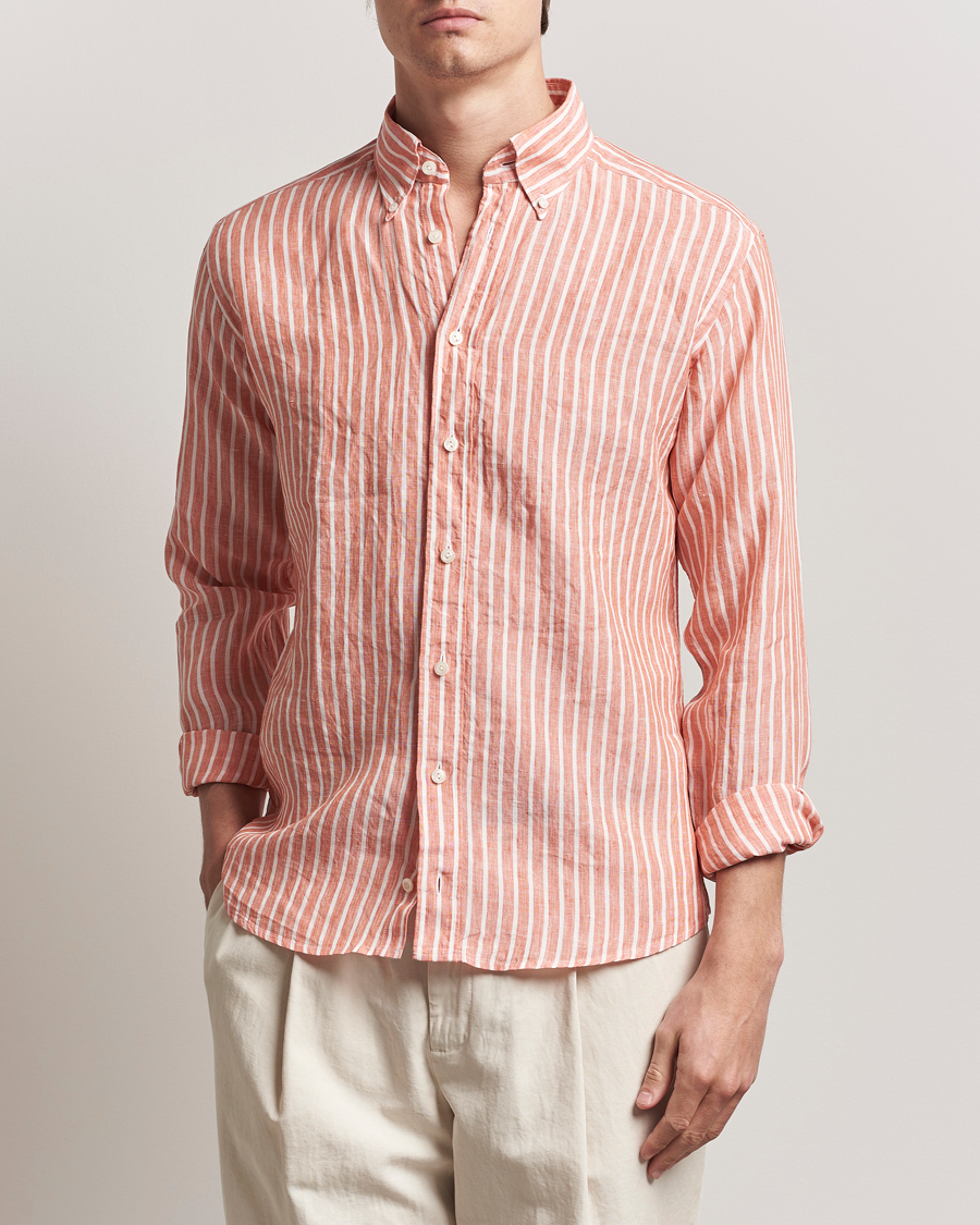 Herren | Hemden | Eton | Slim Fit Striped Linen Shirt Orange/White