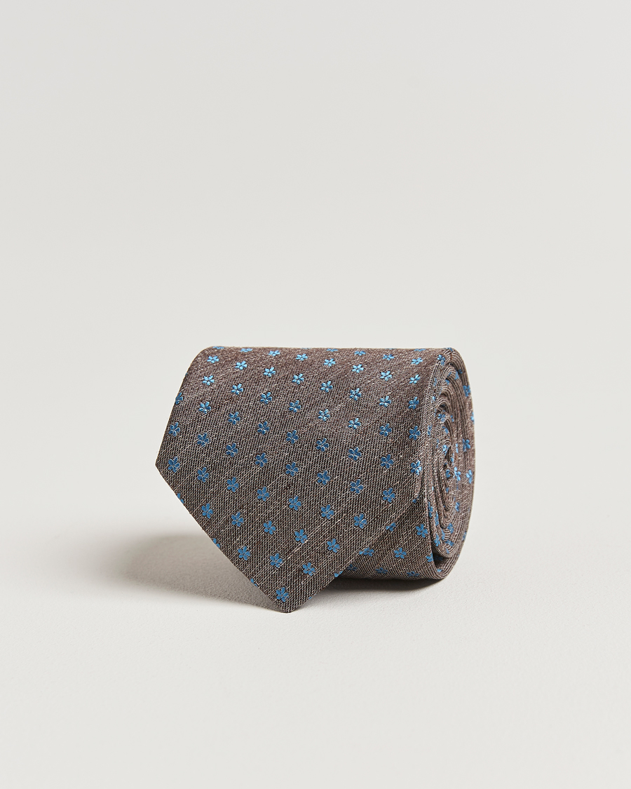 Herren | Eton Silk/Linen Floral Tie Brown | Eton | Silk/Linen Floral Tie Brown