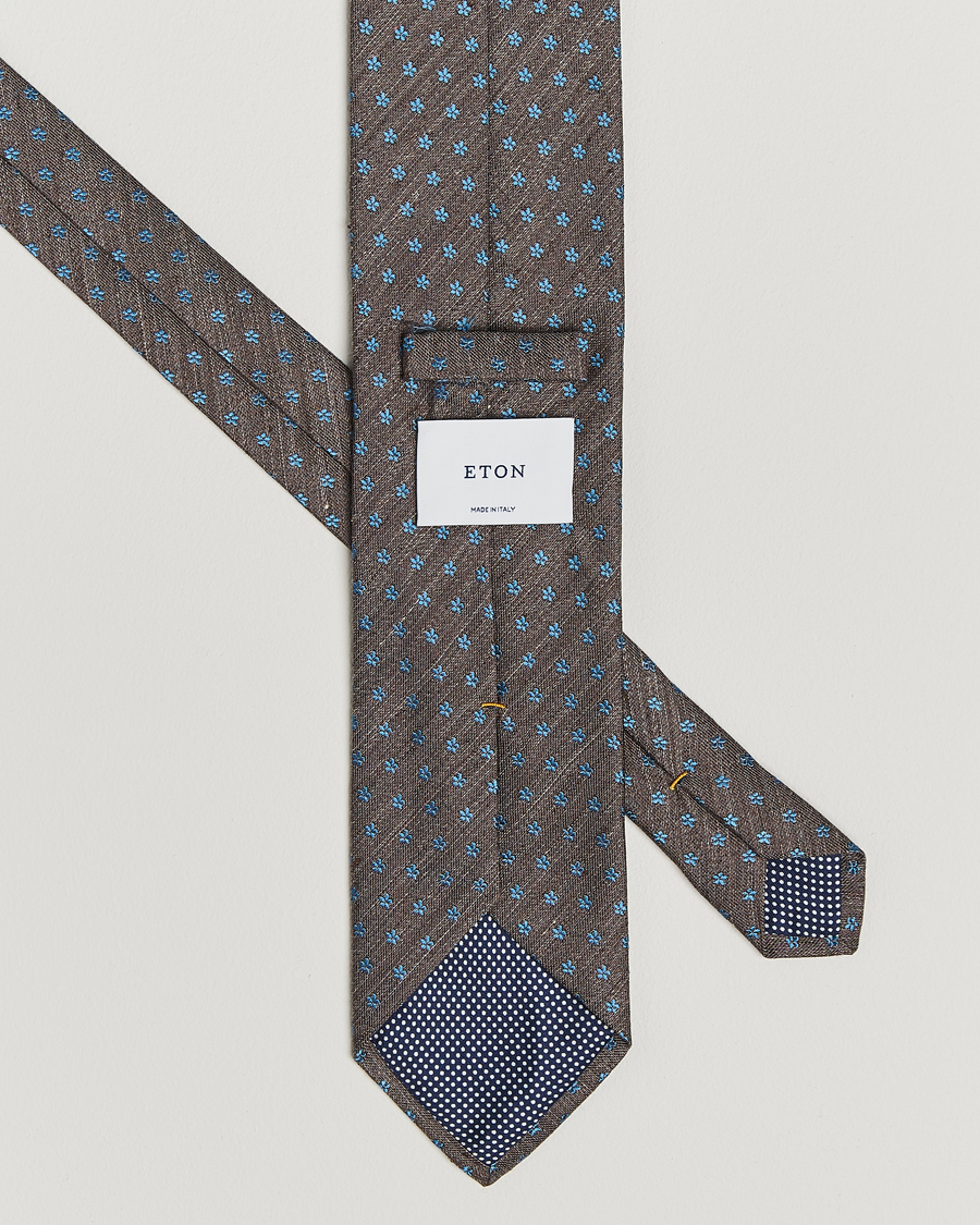 Herren | Eton Silk/Linen Floral Tie Brown | Eton | Silk/Linen Floral Tie Brown