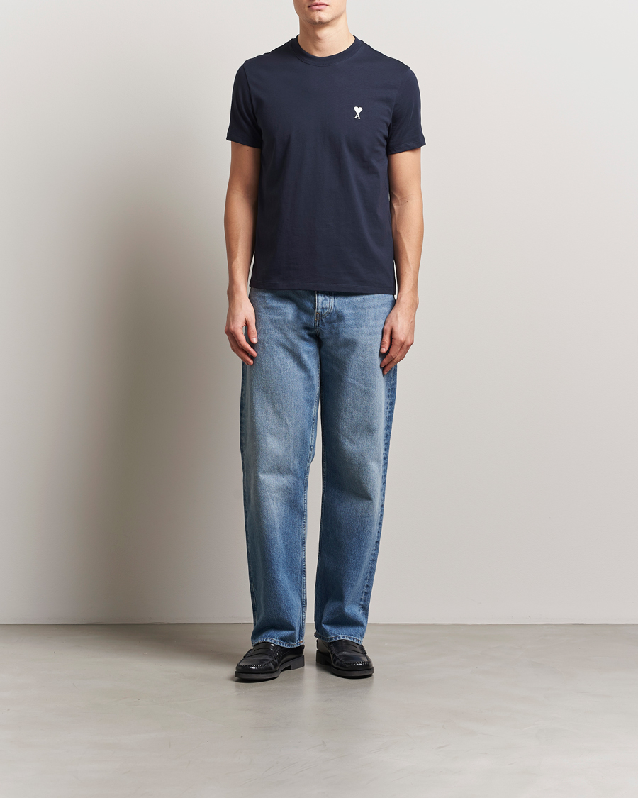 Herren | T-Shirts | AMI | Off White Heart Logo T-Shirt Night Blue