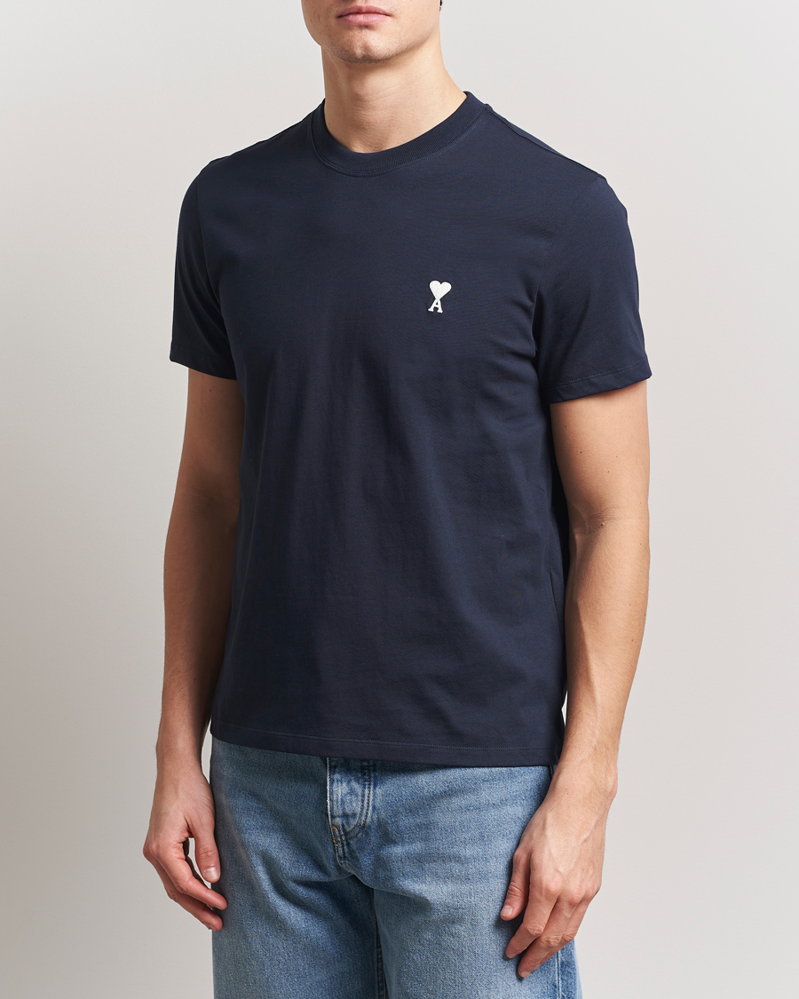 Herren | T-Shirts | AMI | Off White Heart Logo T-Shirt Night Blue
