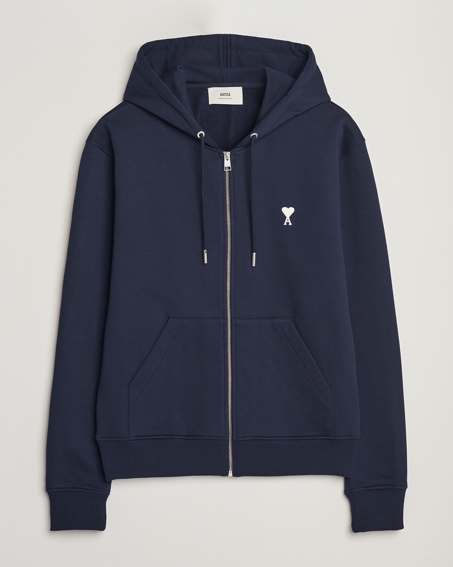 Herren | Pullover | AMI | Off White Heart Logo Full Zip Hoodie Night Blue