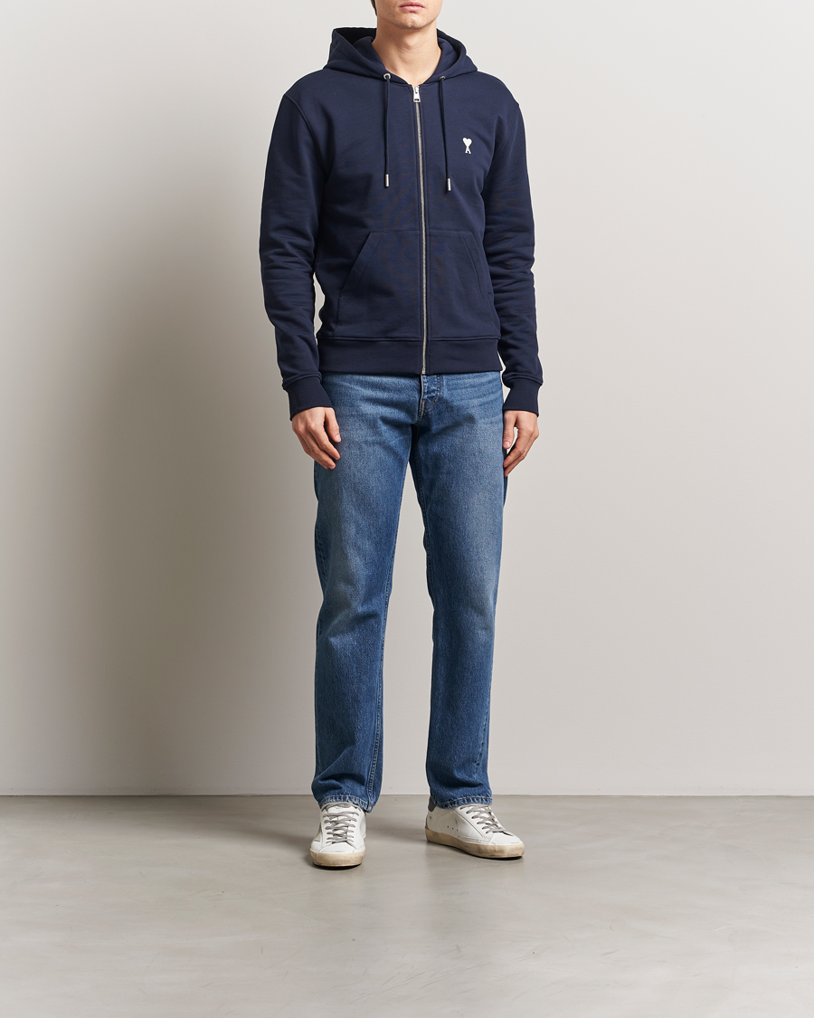 Herren | Pullover | AMI | Off White Heart Logo Full Zip Hoodie Night Blue