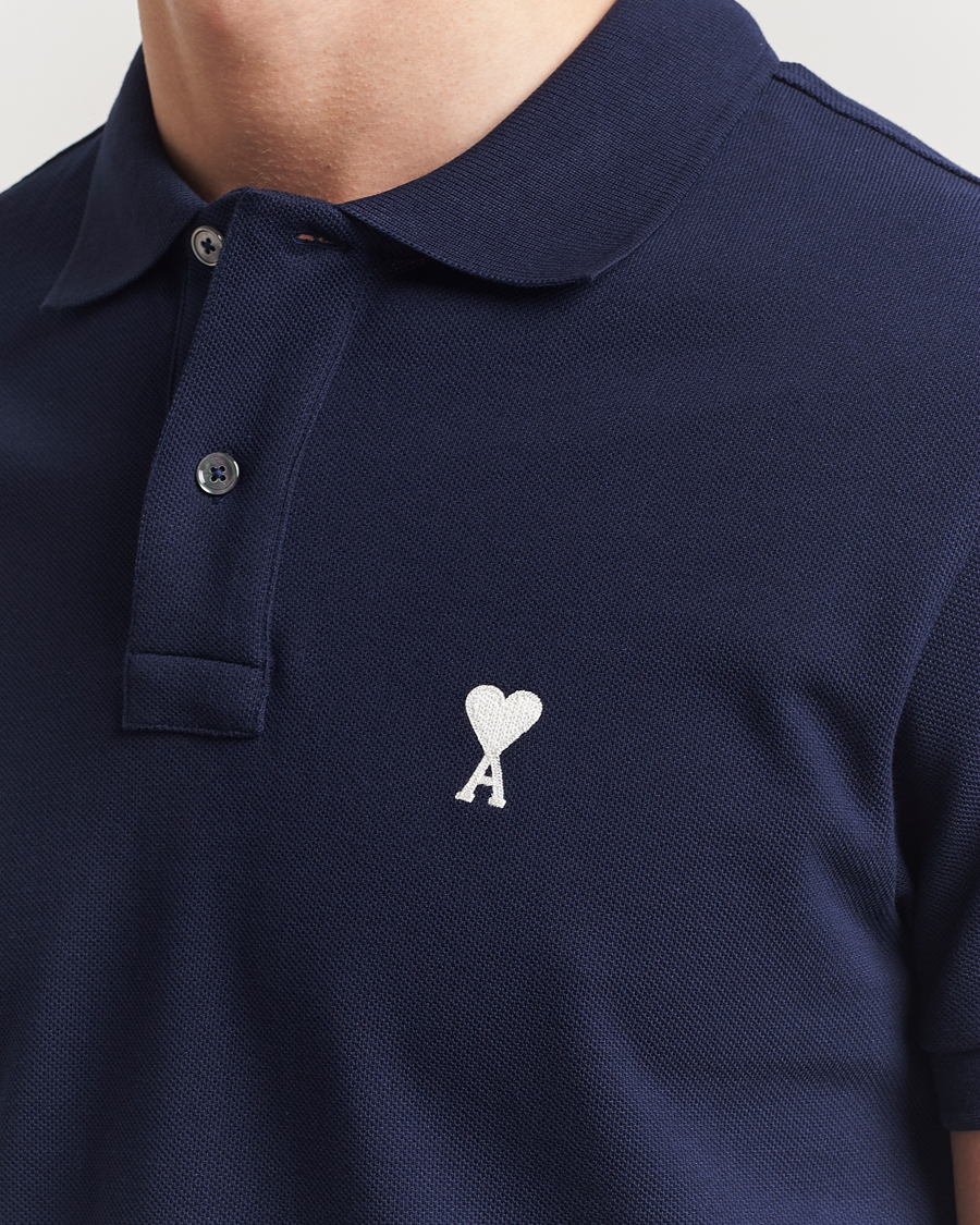 Herren | Poloshirts | AMI | Off White Heart Logo Polo Night Blue