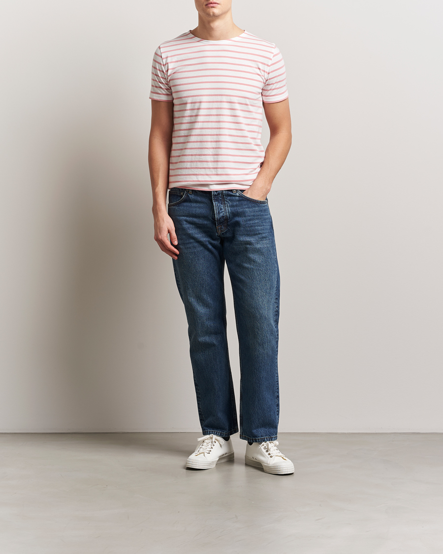 Herren | T-Shirts | Armor-lux | Hoëdic Boatneck Héritage Stripe T-shirt Milk/Bubblegum
