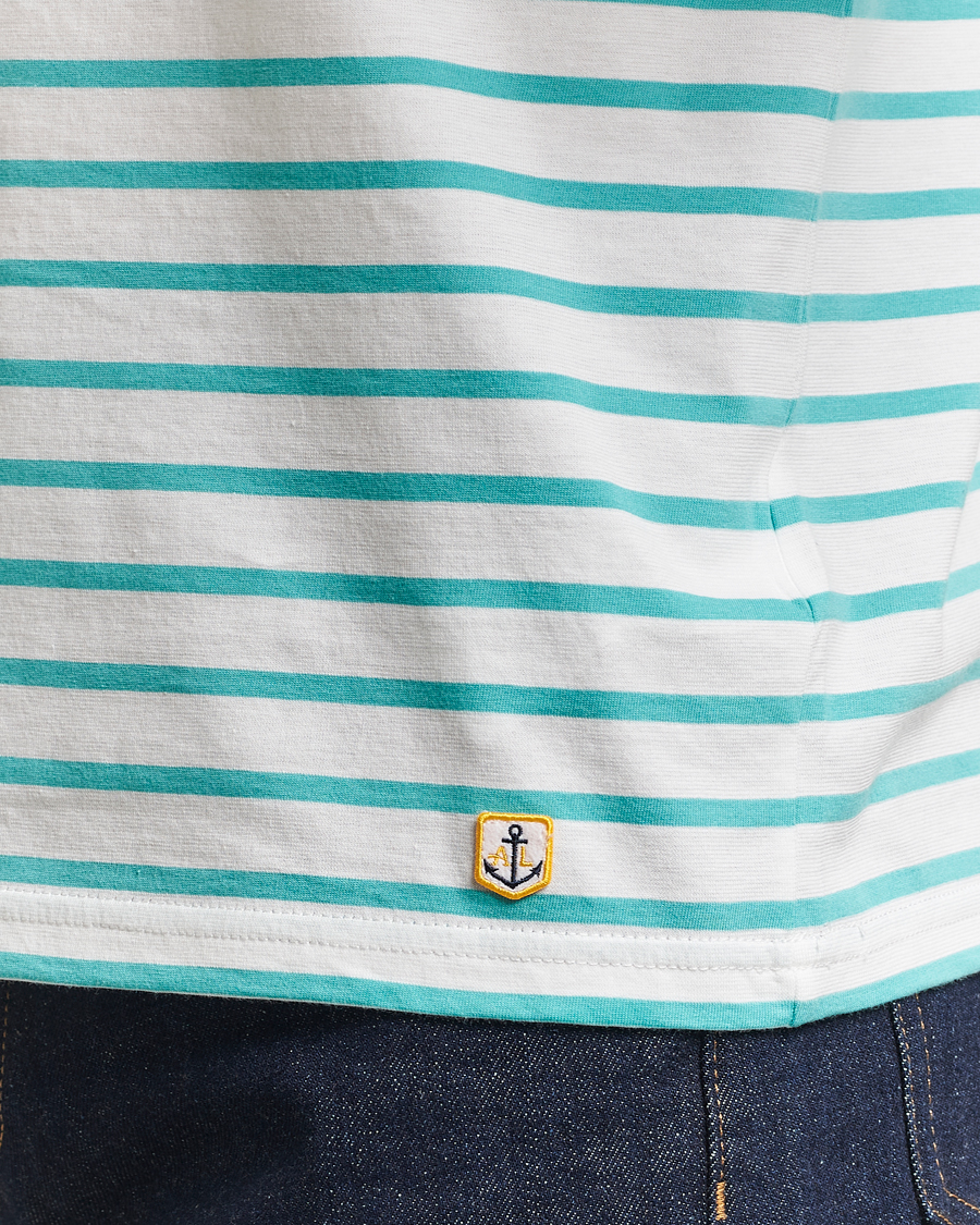 Herren | T-Shirts | Armor-lux | Hoëdic Boatneck Héritage Stripe T-shirt Milk/Laguna