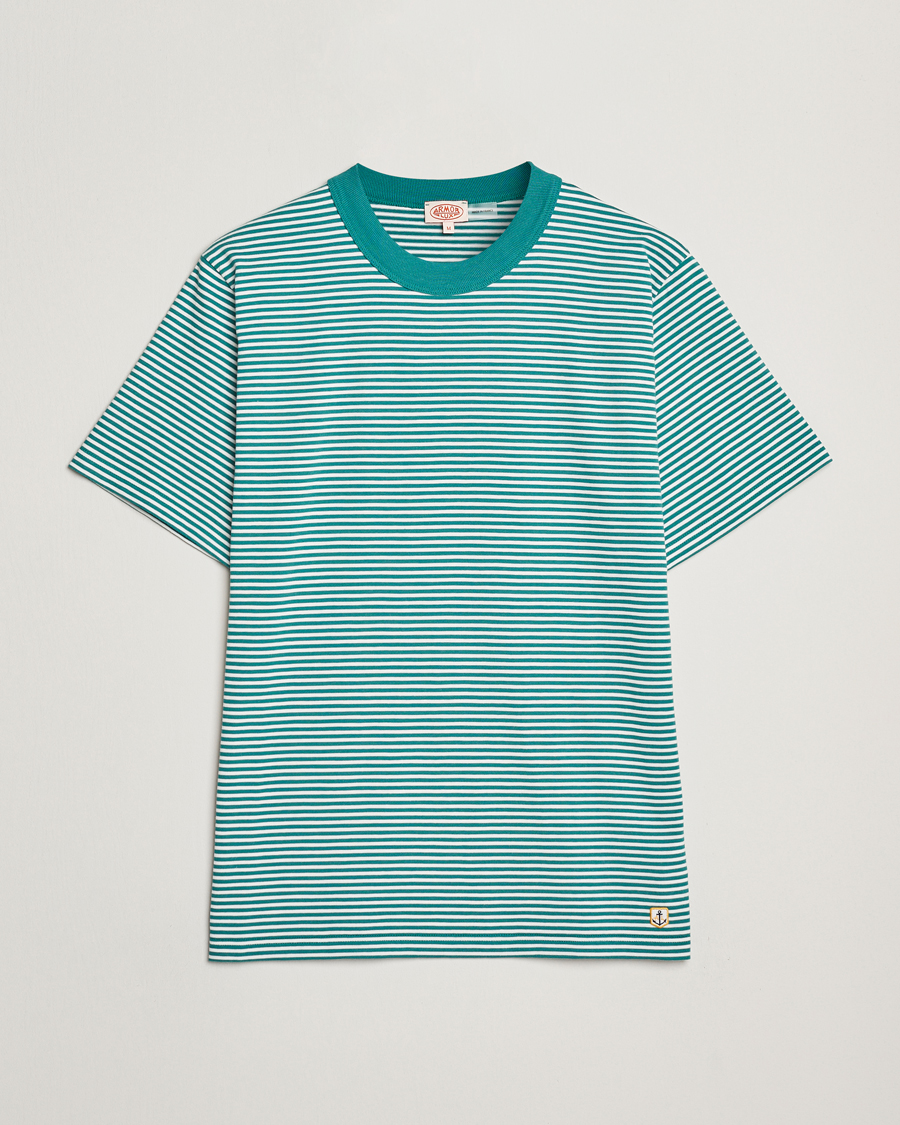 Herren | T-Shirts | Armor-lux | Callac Héritage Stripe T-Shirt Deep Jungle/Milk