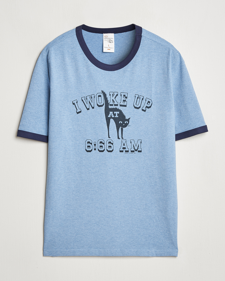 Herren | T-Shirts | Nudie Jeans | Ricky Printed Ringer T-Shirt Blue Melange