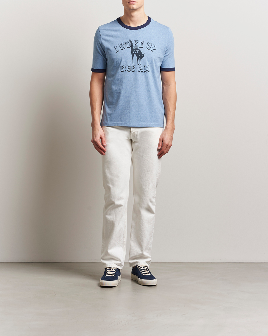 Herren | T-Shirts | Nudie Jeans | Ricky Printed Ringer T-Shirt Blue Melange
