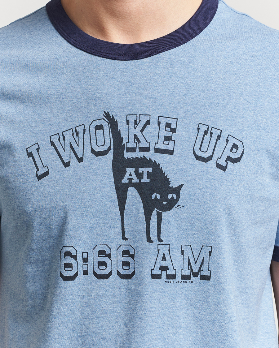 Herren | T-Shirts | Nudie Jeans | Ricky Printed Ringer T-Shirt Blue Melange