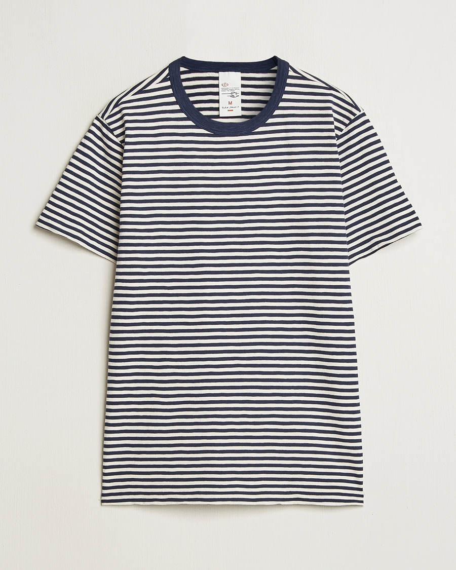 Herren | T-Shirts | Nudie Jeans | Roy Striped Slub T-Shirt Blue/Off White
