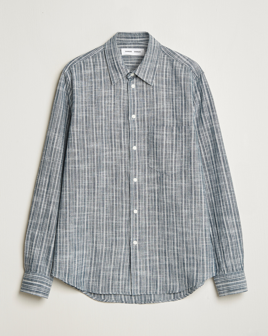 Herren | Hemden | Samsøe Samsøe | Liam Cotton/Linen Striped Shirt Orion Blue