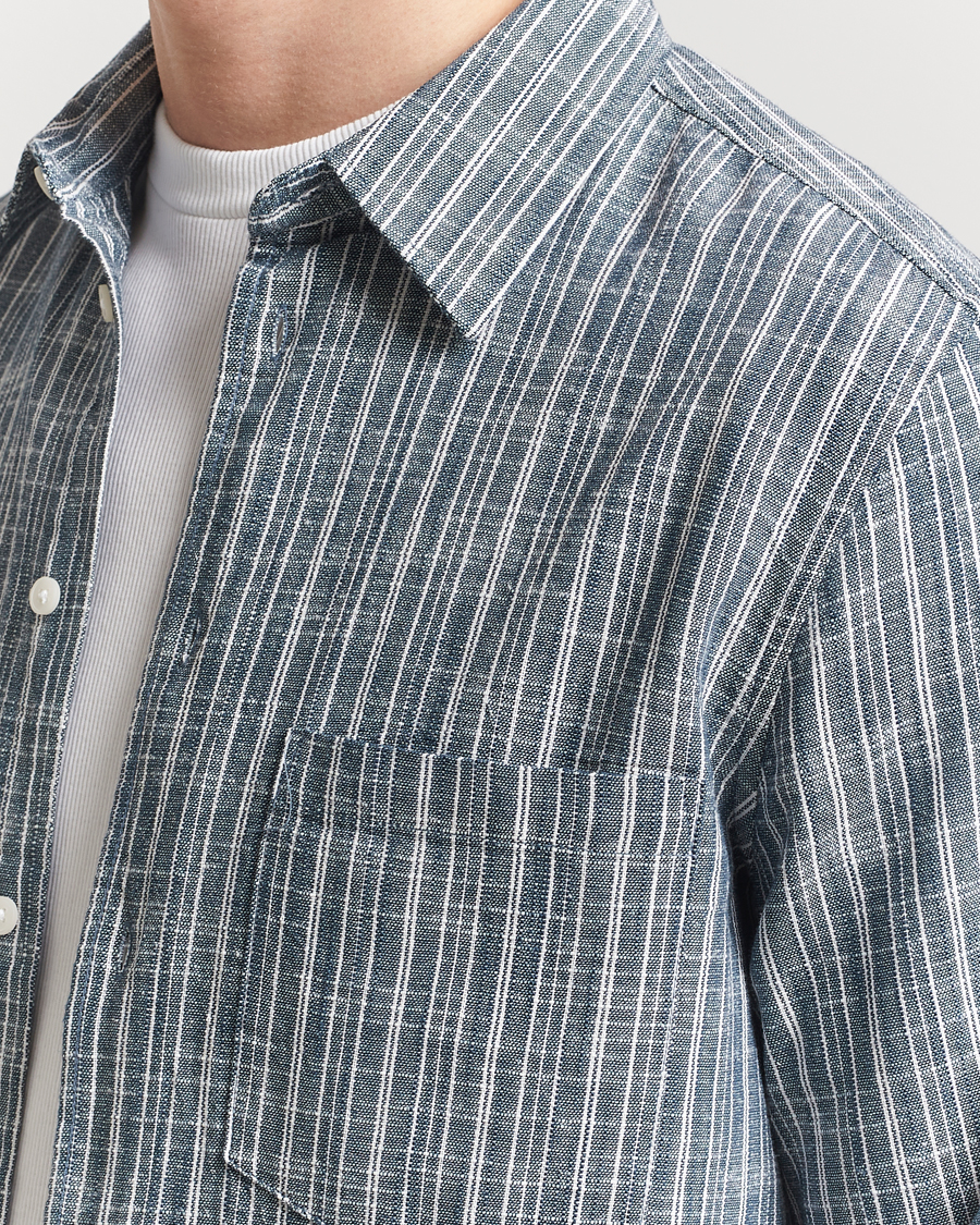Herren | Hemden | Samsøe Samsøe | Liam Cotton/Linen Striped Shirt Orion Blue