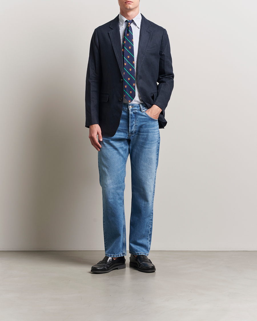 Herren | Sakkos | GANT | Slim Fit Garment Dyed Linen Blazer Evening Blue