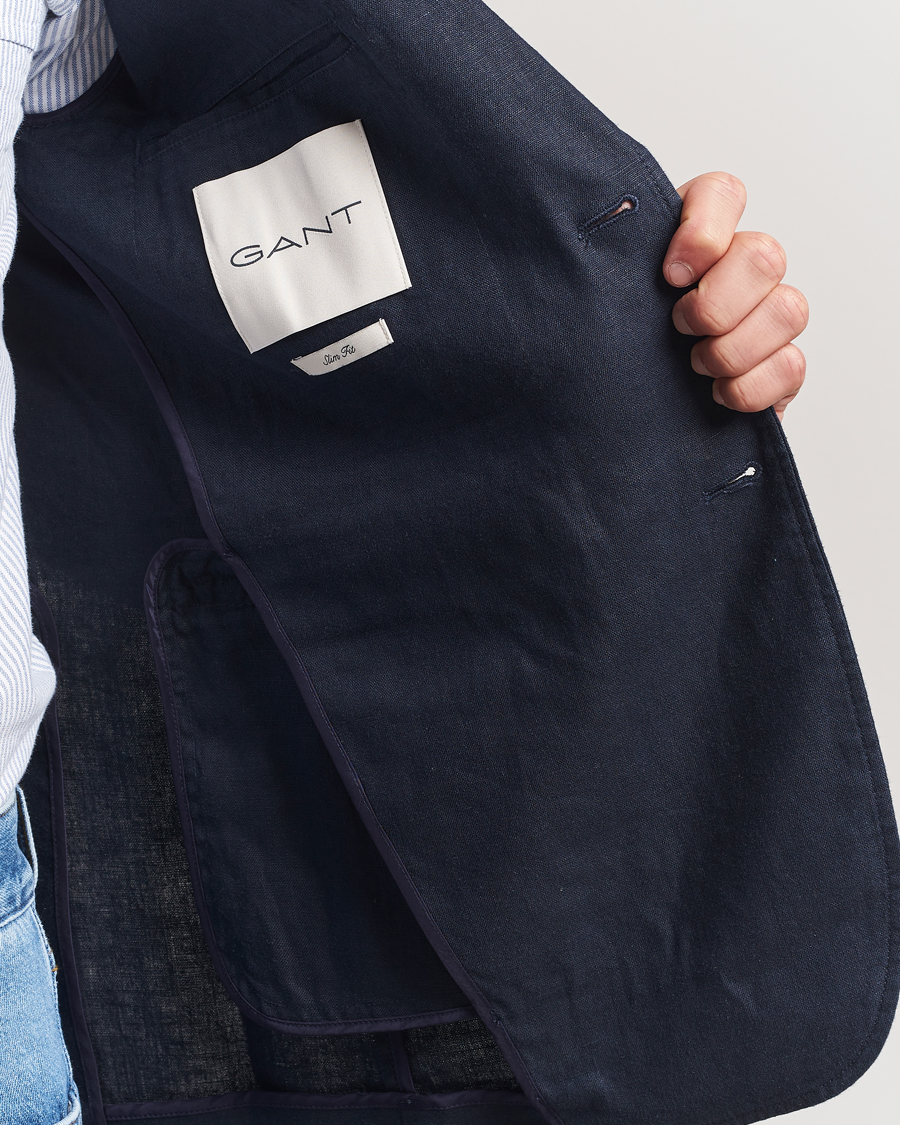 Herren | Sakkos | GANT | Slim Fit Garment Dyed Linen Blazer Evening Blue
