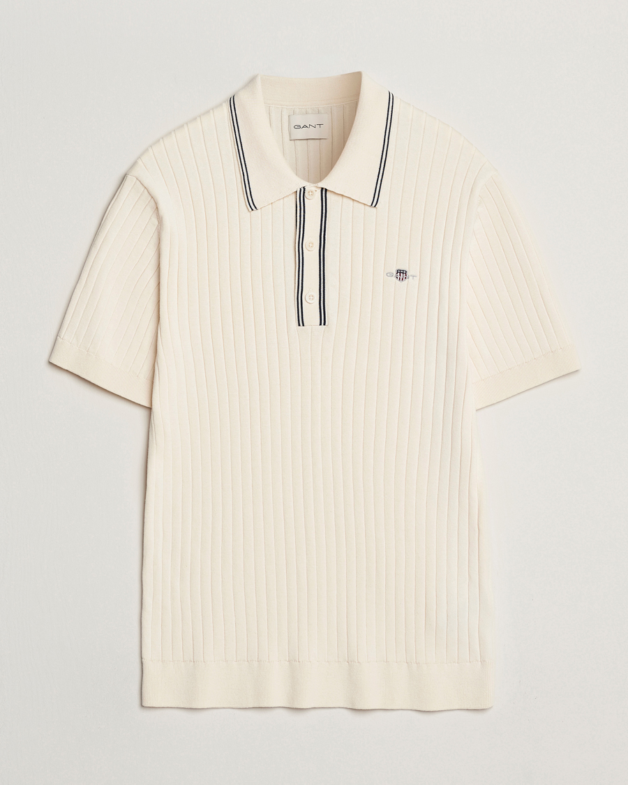 Herren | Poloshirts | GANT | Ribbed Cotton Knitted Polo Cream