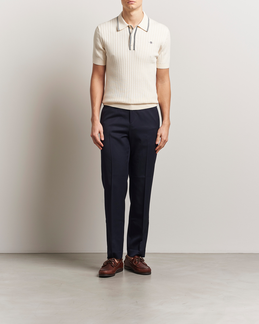 Herren | Poloshirts | GANT | Ribbed Cotton Knitted Polo Cream