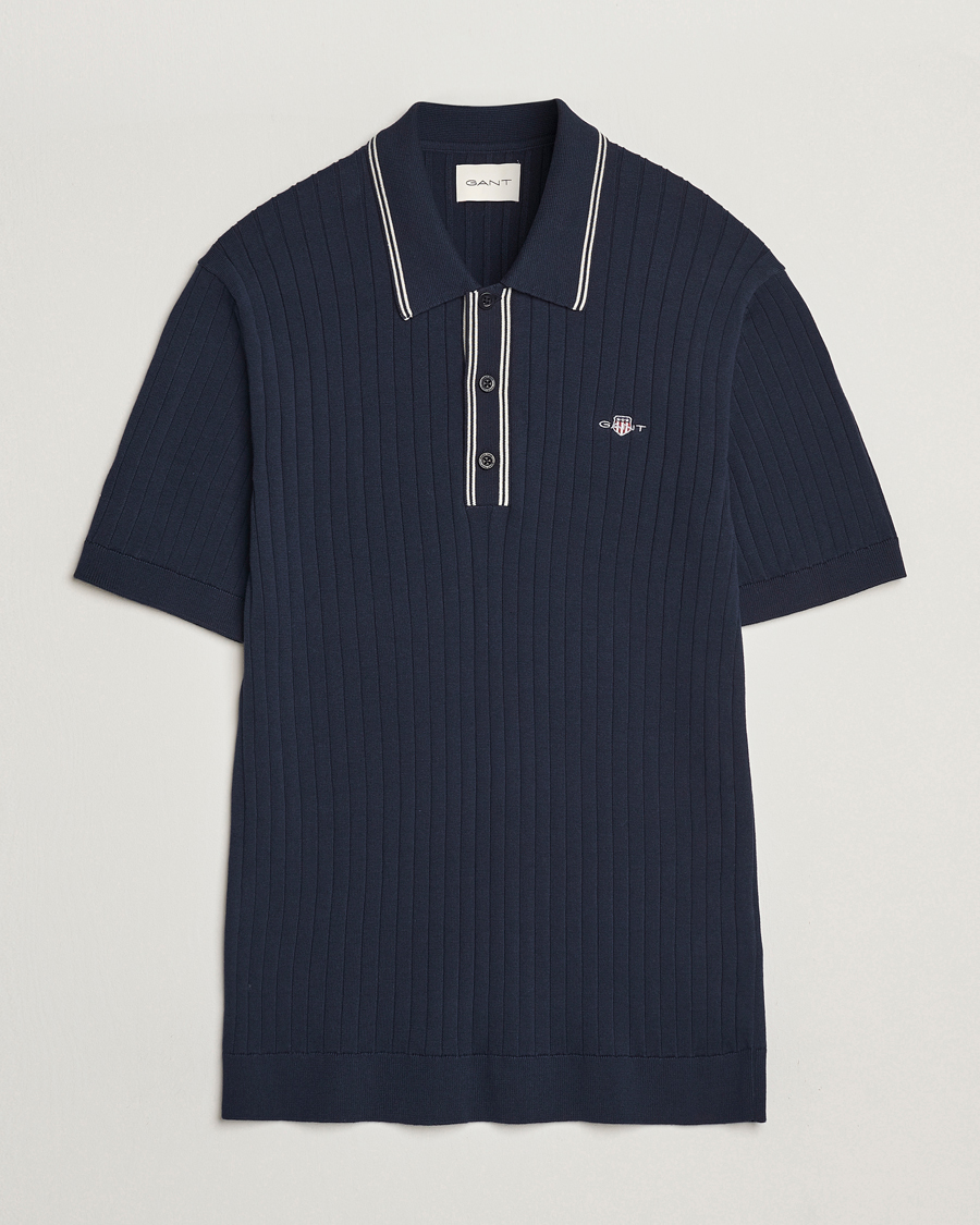 Herren | Poloshirts | GANT | Ribbed Cotton Knitted Polo Evening Blue