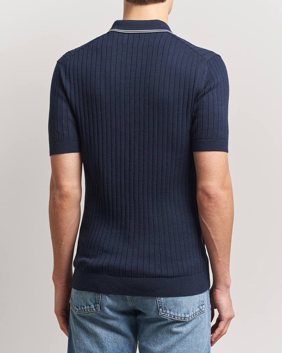 Herren | Poloshirts | GANT | Ribbed Cotton Knitted Polo Evening Blue