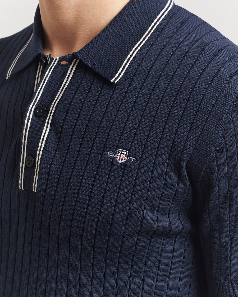 Herren | Poloshirts | GANT | Ribbed Cotton Knitted Polo Evening Blue