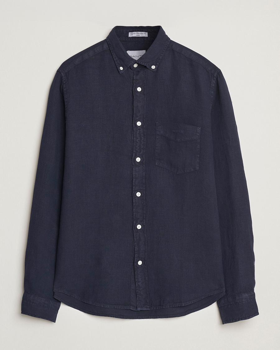 Herren | Hemden | GANT | Regular Fit Garment Dyed Linen Shirt Evening Blue