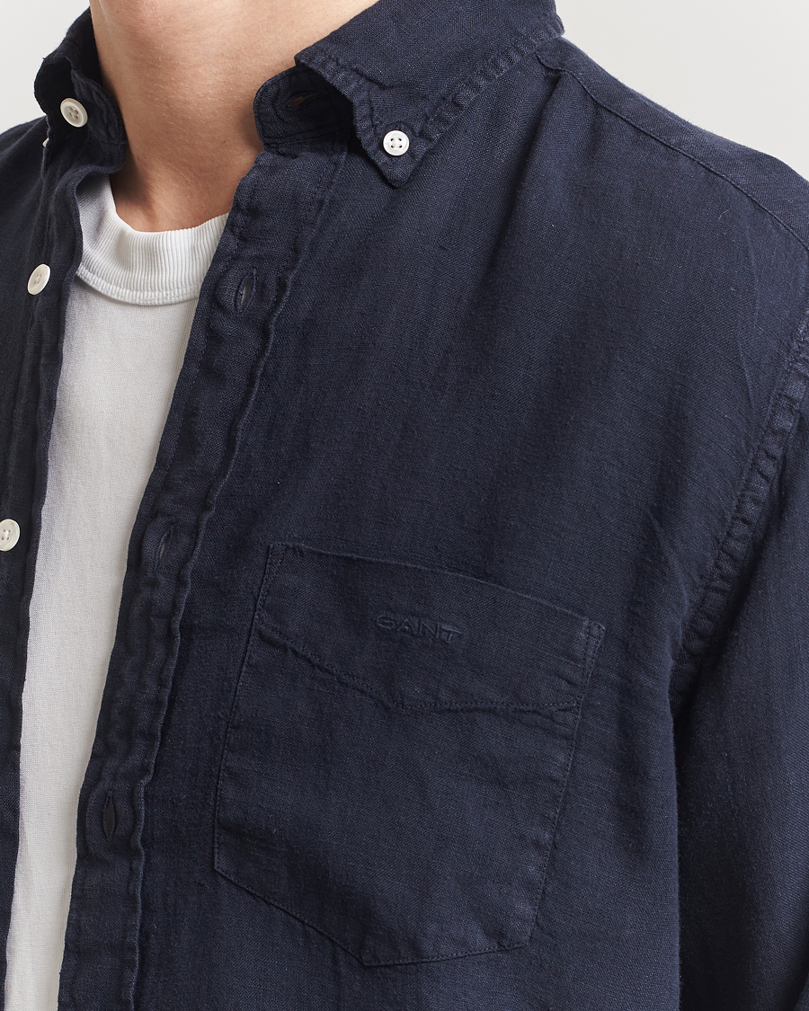 Herren | Hemden | GANT | Regular Fit Garment Dyed Linen Shirt Evening Blue
