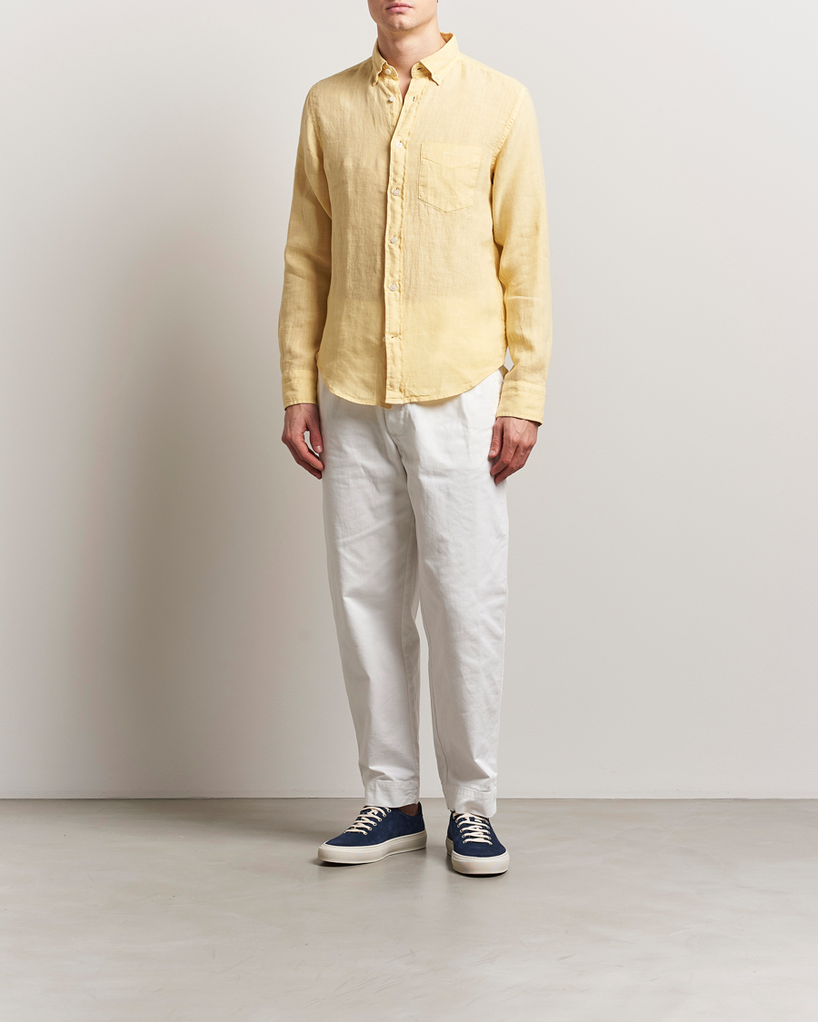 Herren | Hemden | GANT | Regular Fit Garment Dyed Linen Shirt Dusty Yellow