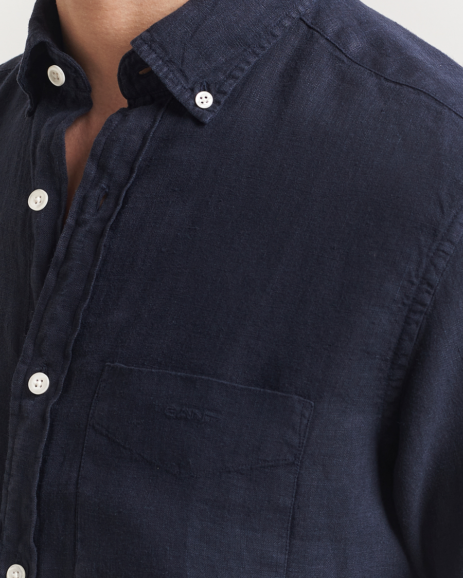 Herren | Hemden | Gant | Regular Fit Garment Dyed Short Sleeve Linen Shirt Evening Blue