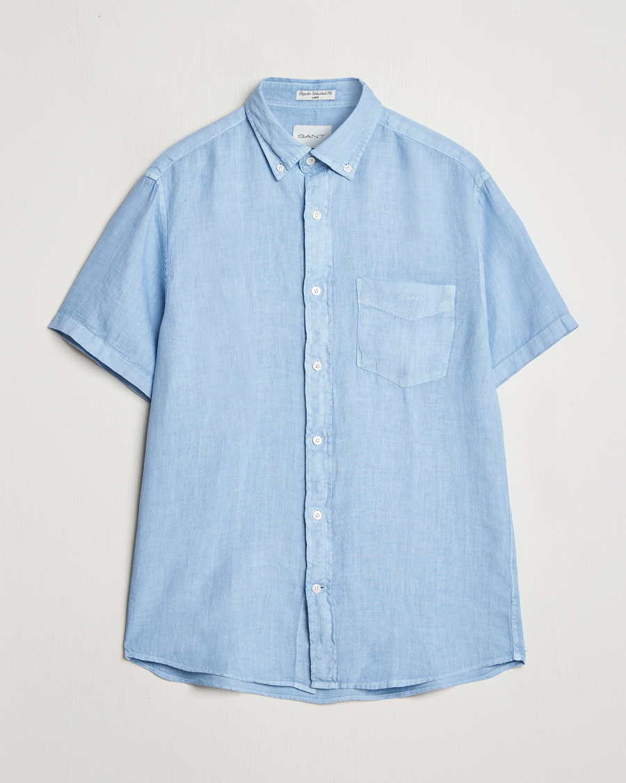 Herren | Hemden | Gant | Regular Fit Garment Dyed Short Sleeve Linen Shirt Capri Blue