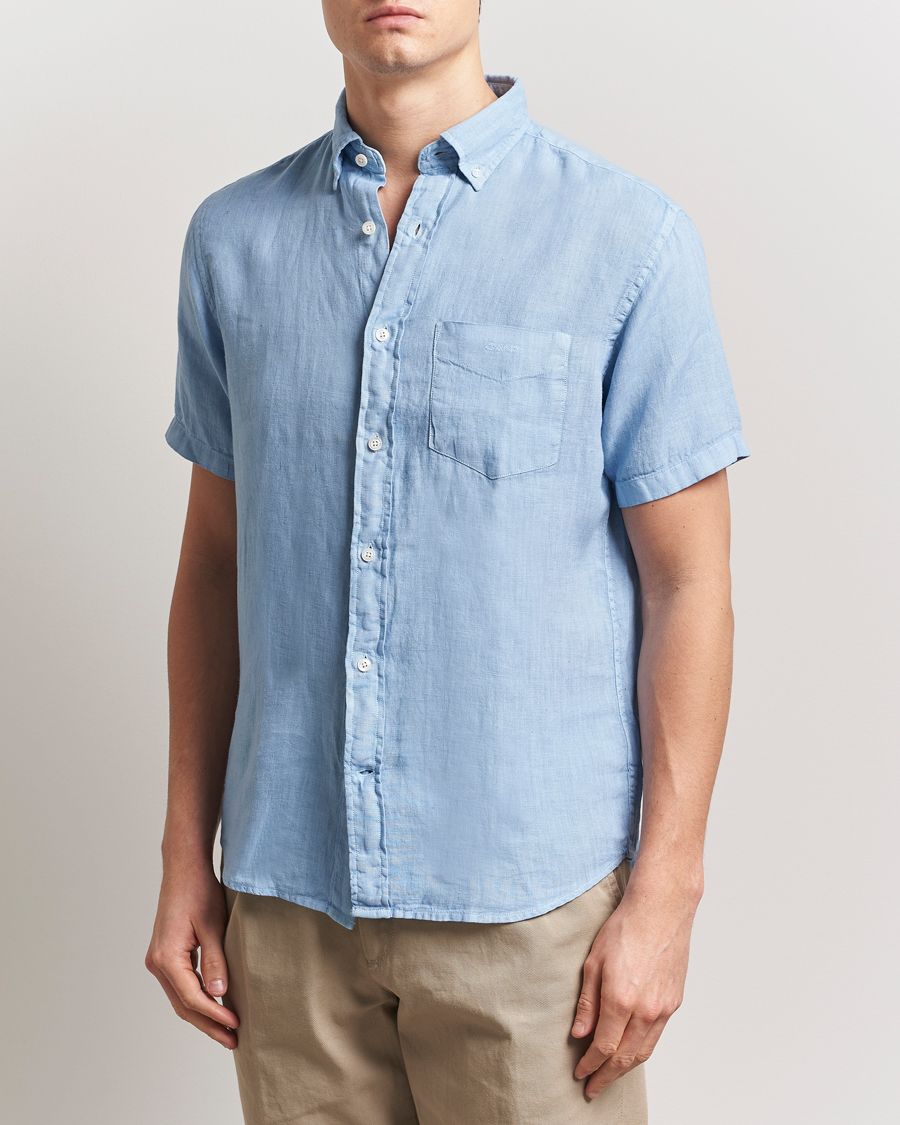 Herren | Hemden | Gant | Regular Fit Garment Dyed Short Sleeve Linen Shirt Capri Blue