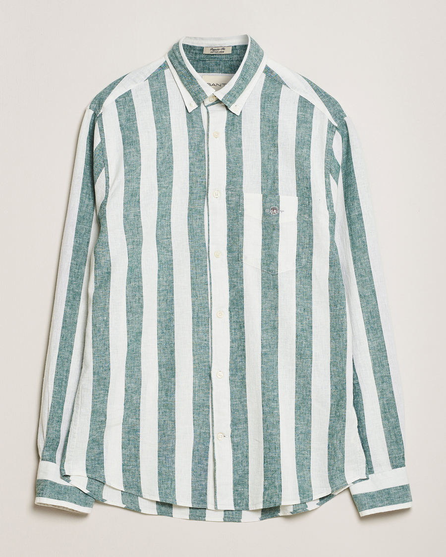 Herren | Hemden | GANT | Cotton/Linen Wide Striped Shirt Woody Green