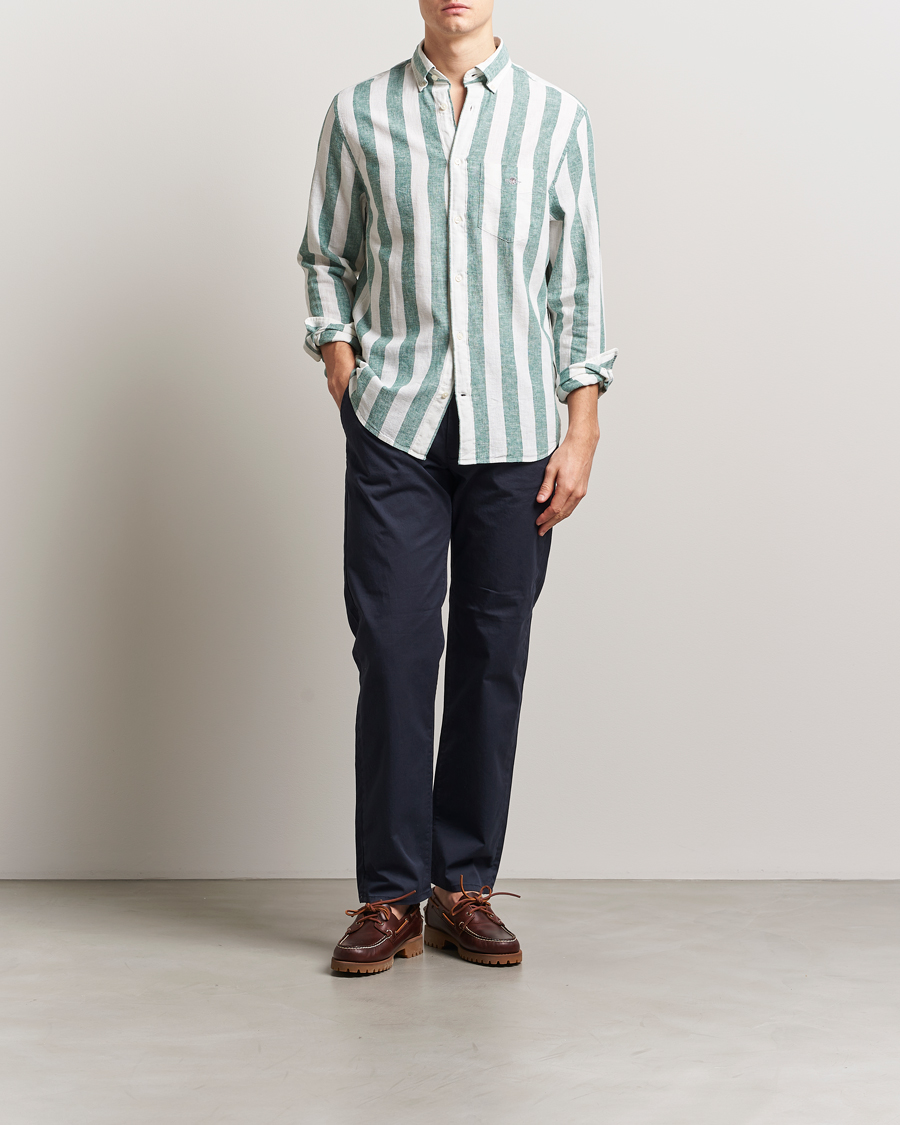 Herren | Hemden | GANT | Cotton/Linen Wide Striped Shirt Woody Green
