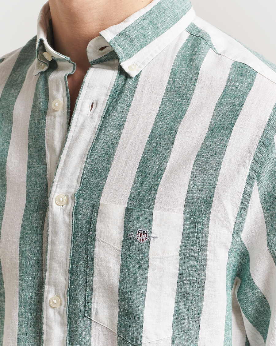 Herren | Hemden | GANT | Cotton/Linen Wide Striped Shirt Woody Green