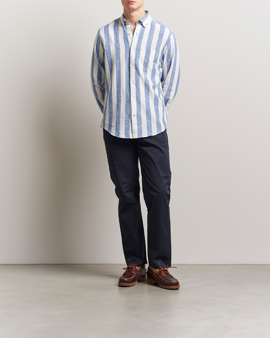 Herren | Hemden | GANT | Cotton/Linen Wide Striped Shirt Rich Blue
