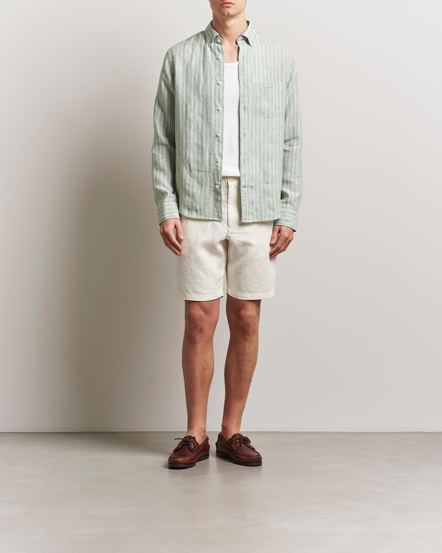 Herren | Hemden | GANT | Regular Fit Linen Striped Shirt Kalamata Green