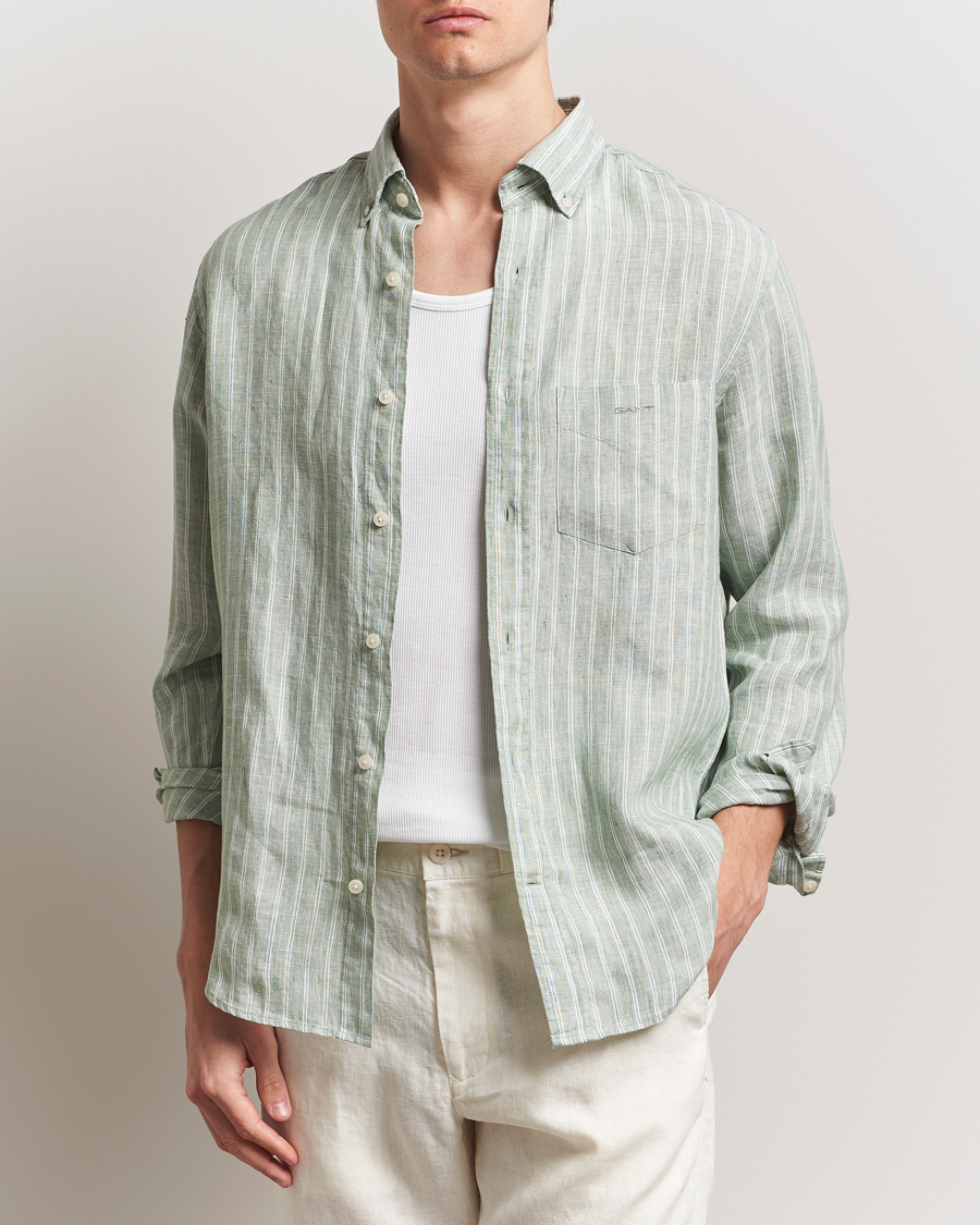 Herren | Hemden | GANT | Regular Fit Linen Striped Shirt Kalamata Green
