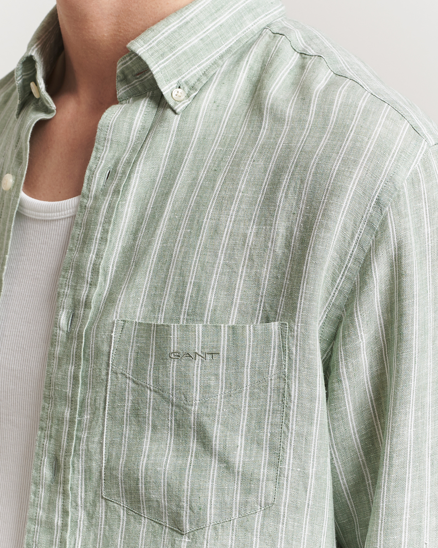 Herren | Hemden | GANT | Regular Fit Linen Striped Shirt Kalamata Green
