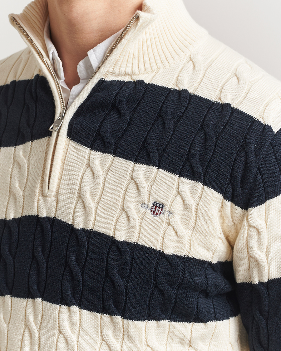 Herren | Pullover | GANT | Cotton Striped Cable Half Zip Evening Blue