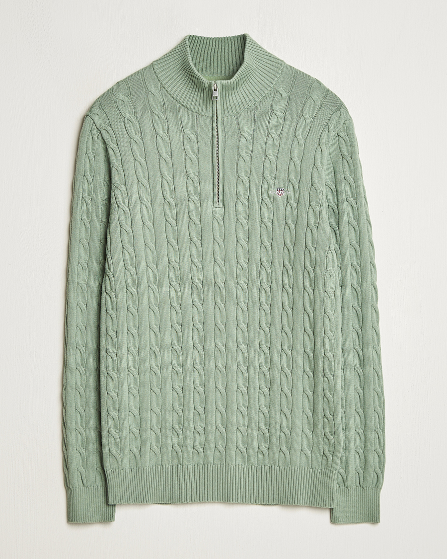 Herren | Pullover | GANT | Cotton Cable Half Zip Kalamata Green