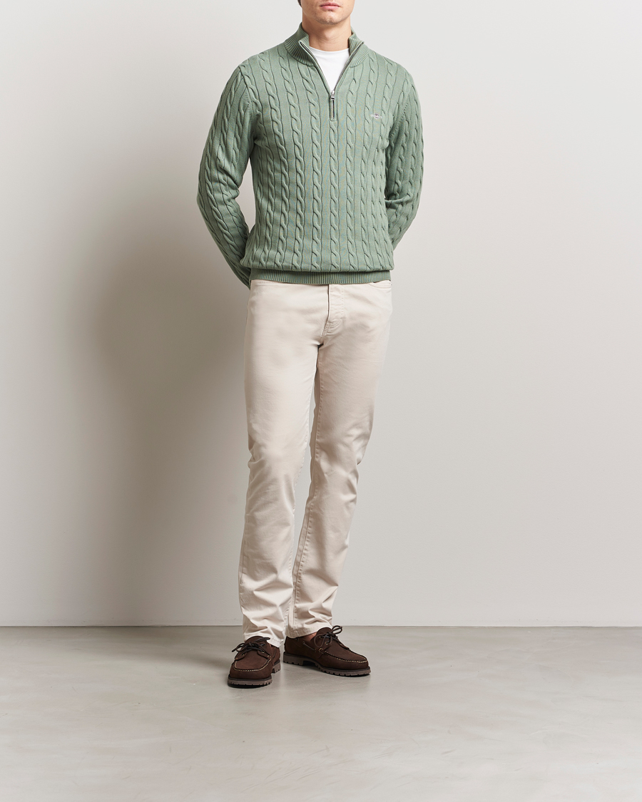 Herren | Pullover | GANT | Cotton Cable Half Zip Kalamata Green