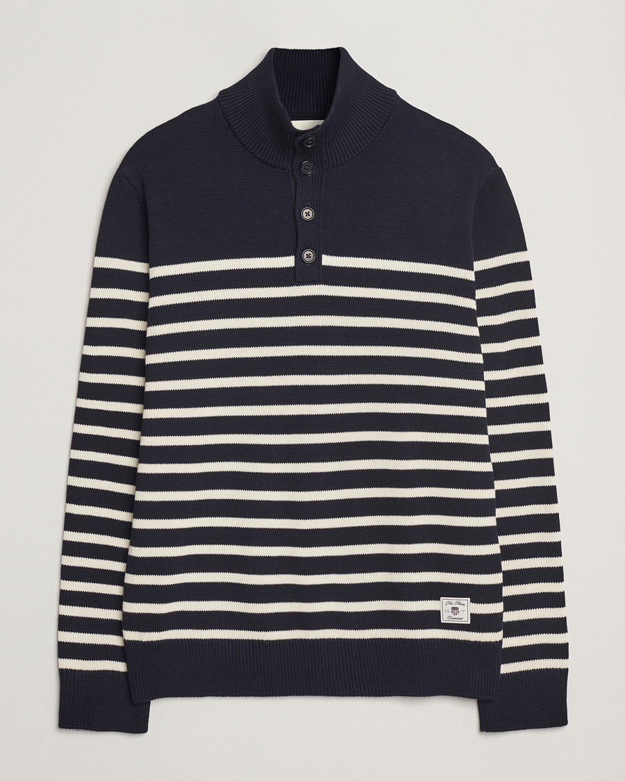 Herren | Pullover | GANT | Cotton Striped Knitted Sweater Evening Blue