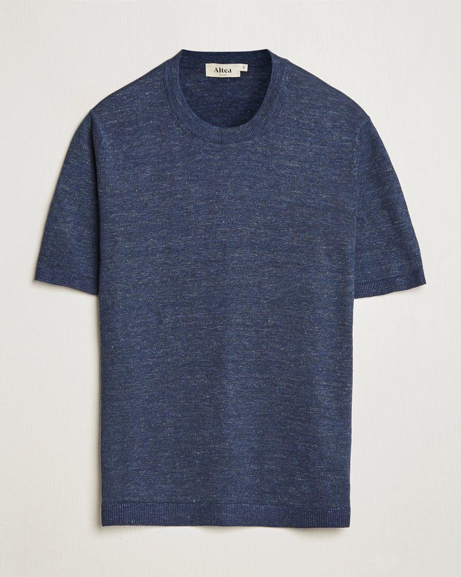 Herren | T-Shirts | Altea | Cotton/Linen Short Sleeve T-Shirt Navy