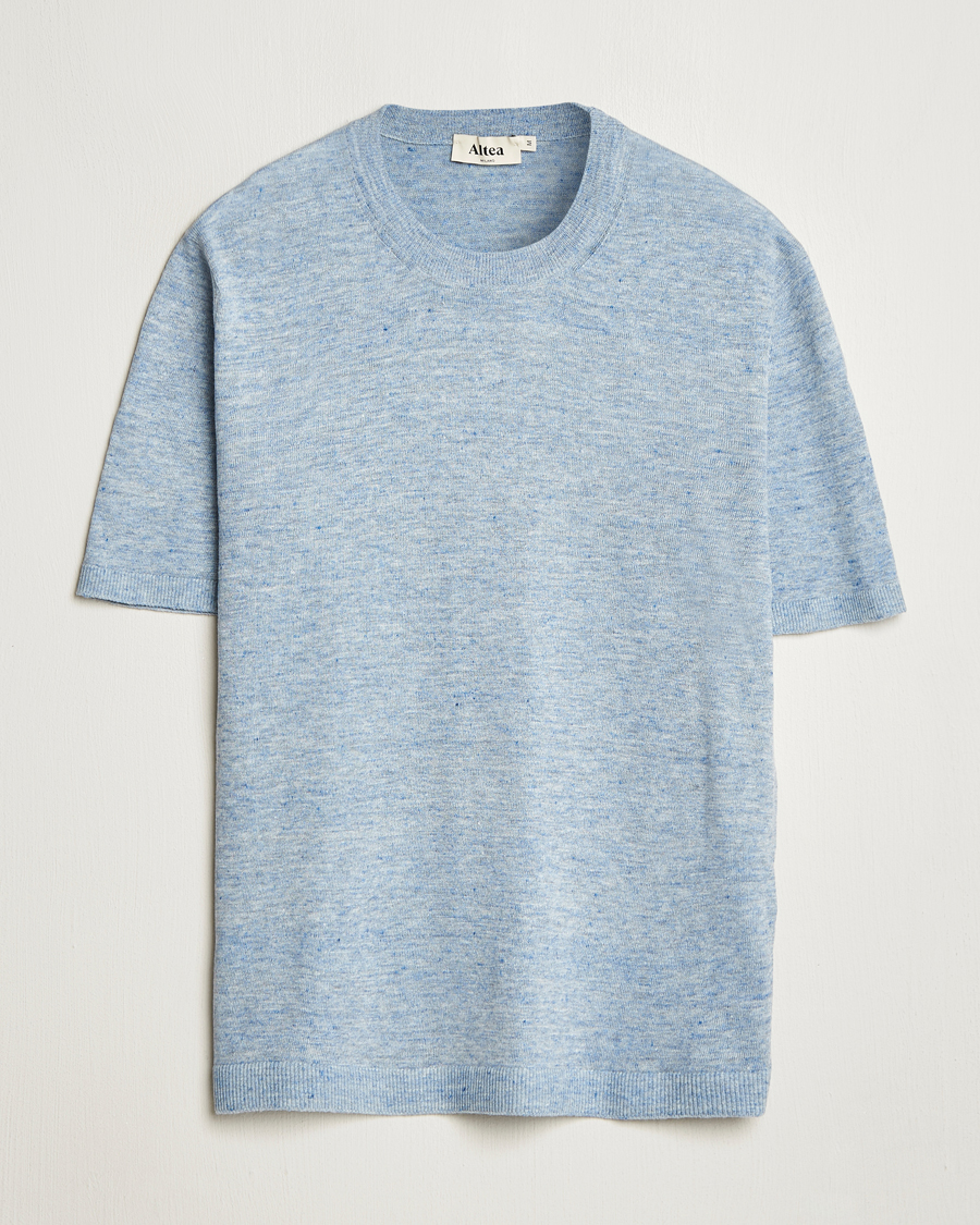 Herren | T-Shirts | Altea | Cotton/Linen Short Sleeve T-Shirt Light Blue