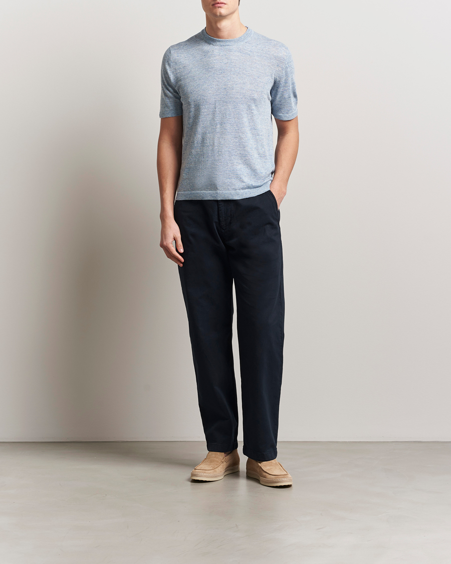 Herren | T-Shirts | Altea | Cotton/Linen Short Sleeve T-Shirt Light Blue