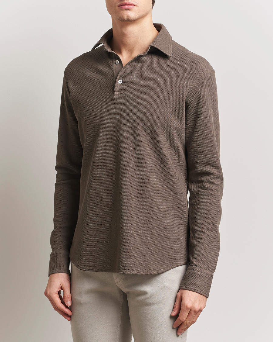 Herren | Pullover | Zegna | Cotton Piquet Long Sleeve Polo Brown
