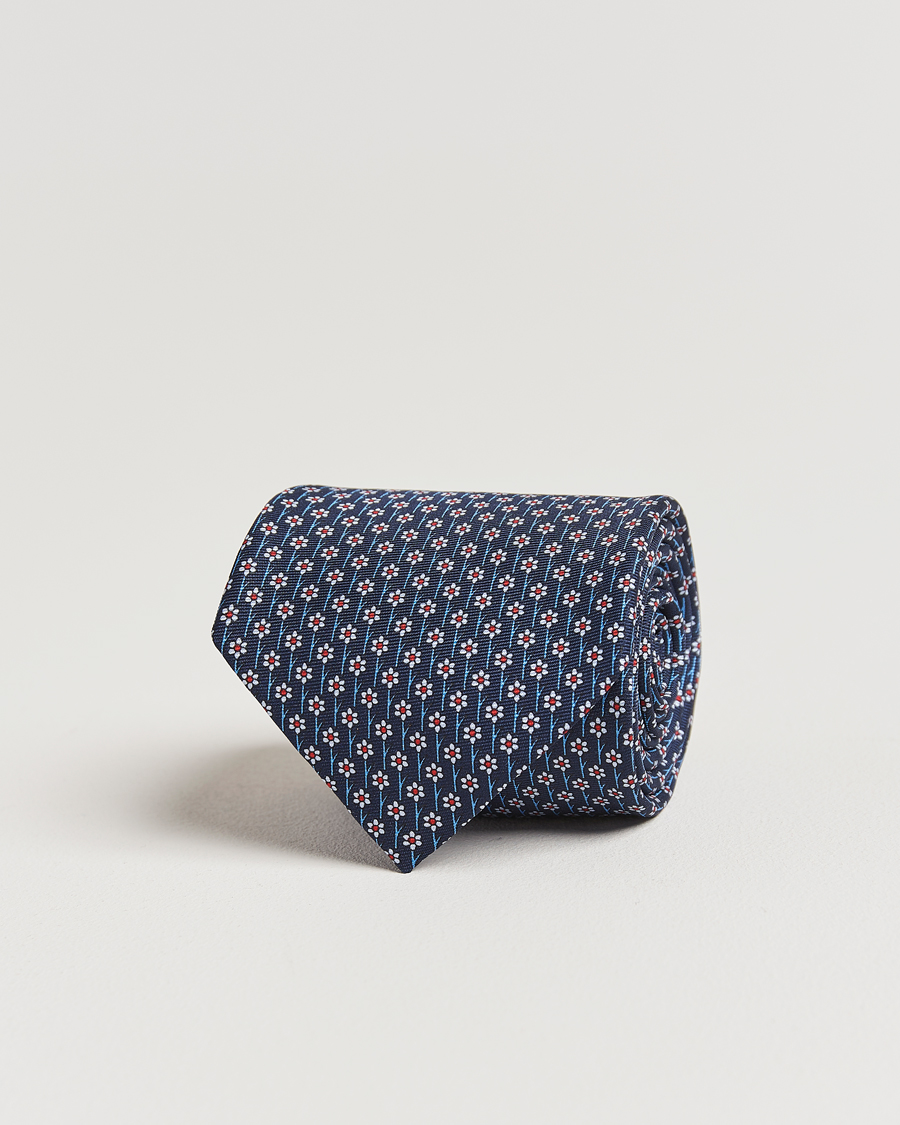 Herren | Zegna Printed Flower Silk Tie Navy | Zegna | Printed Flower Silk Tie Navy