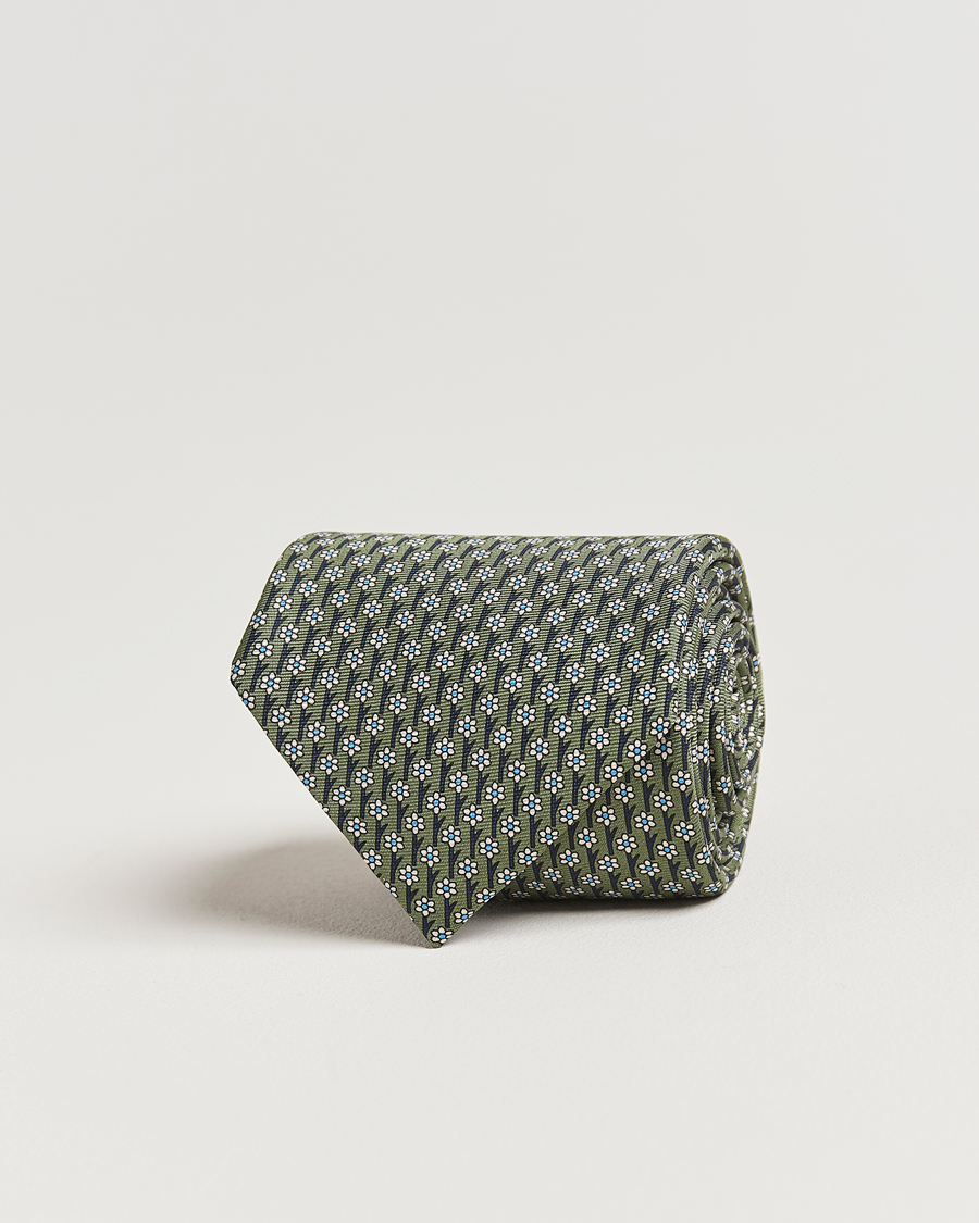 Herren | Zegna Printed Flower Silk Tie Green | Zegna | Printed Flower Silk Tie Green
