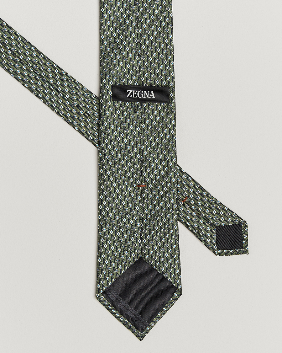 Herren | Zegna Printed Flower Silk Tie Green | Zegna | Printed Flower Silk Tie Green